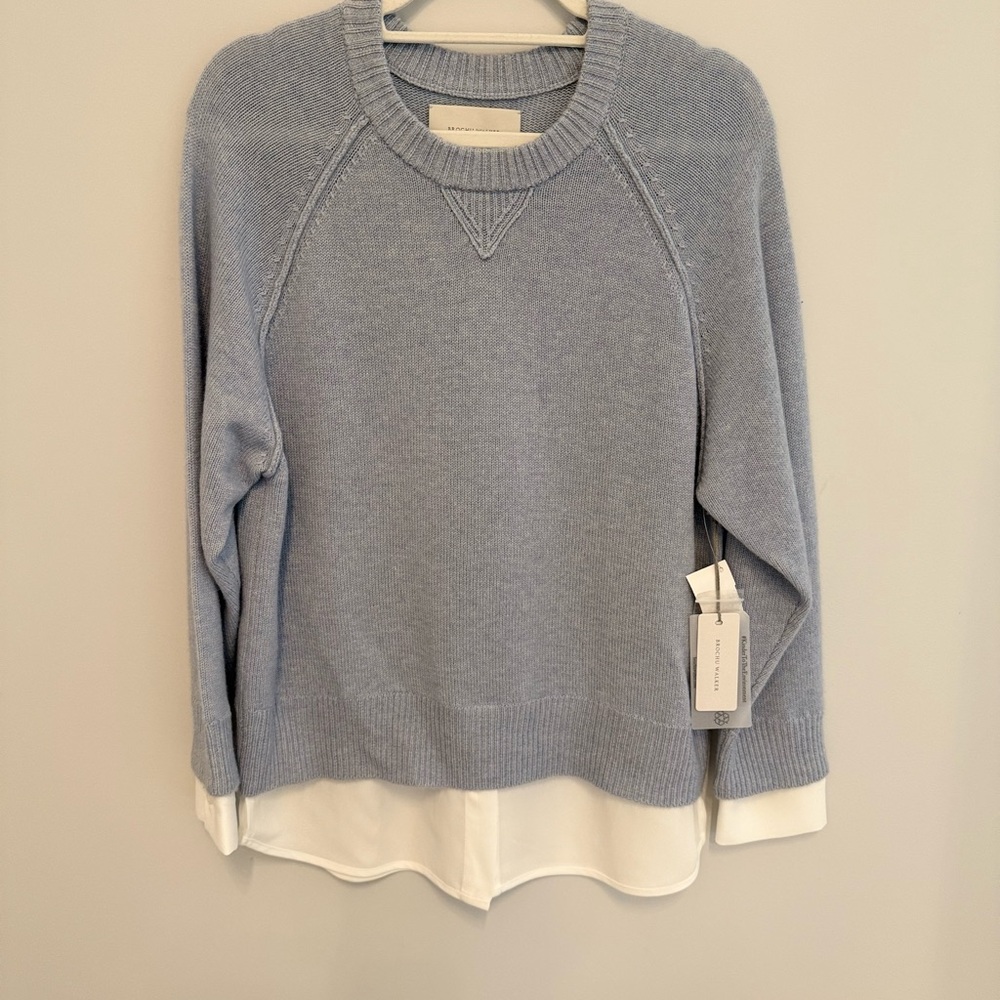 NWT Brochu Walker Cashmere Sweatshirt Looker in Sky blue melange. Size M